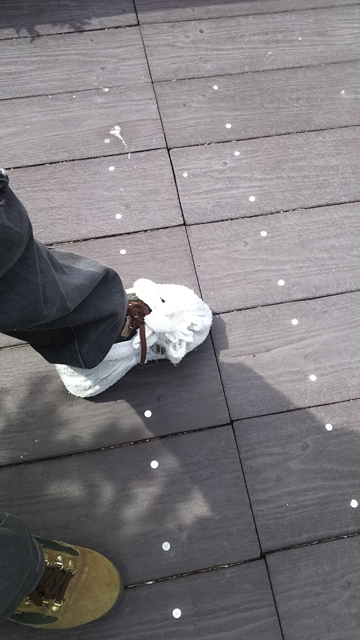式根島遊歩道で壊れた靴底を応急処置して歩く